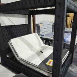 New black Canopy Bed with speakers usb ports