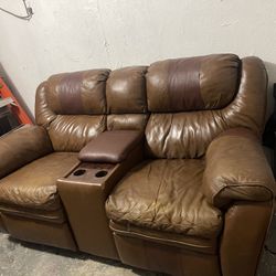 Leather 2 Piece Recliner Couch 