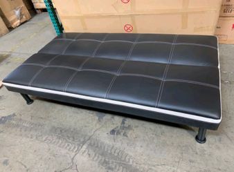 Brand New Black Leather Tufted Futon With White Trim