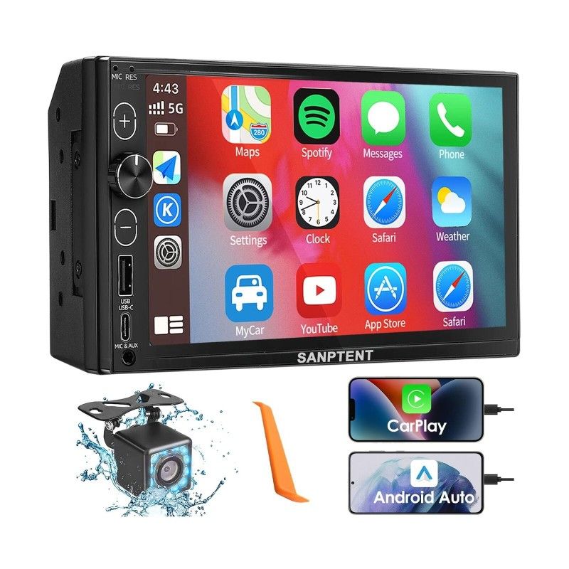 New Double DIN Car Stereo, Apple Carplay And Android, 7 Inch Full HD