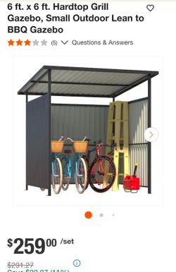 6x6 ft Hardtop Outdoor Lean-To BBQ Gazebo