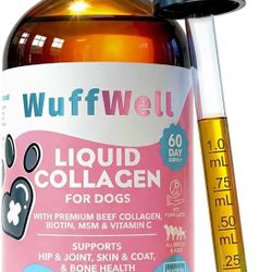 WuffWell Liquid Collagen for Dogs - Premium Dog Collagen Drops for Healthy Joints - Made in USA - Supports Skin & Coat Health - Easy to Administer for