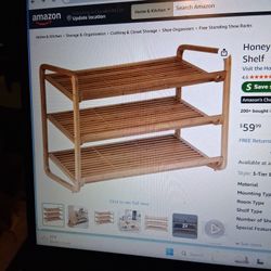 Shelving Unit/Shoe Rack. 3 Tiers, Bamboo, NEW