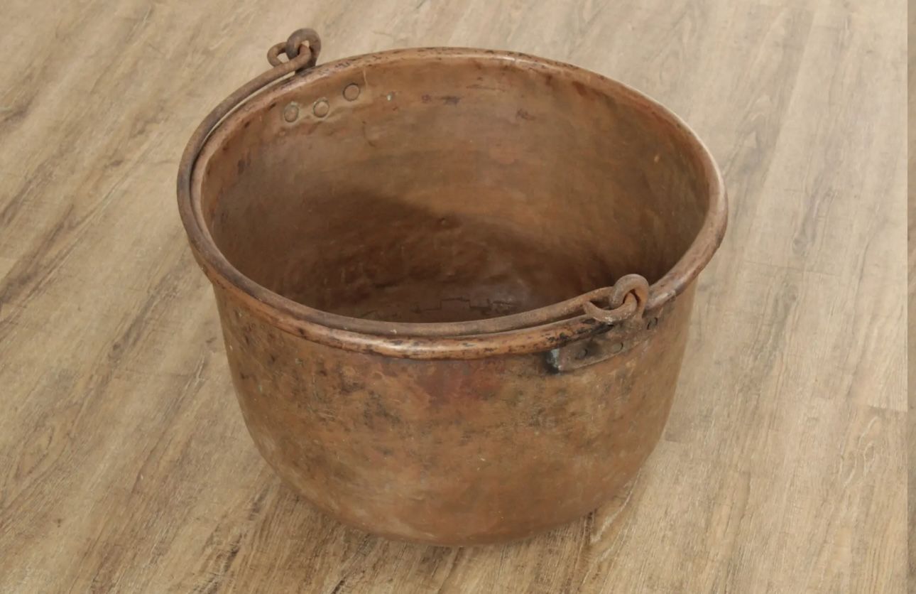 Antique Hammered Copper Pot with Iron Handle