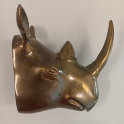 Vintage Solid Brass Rhino Head - Wall Decor