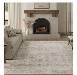 9x12 Washable Area Rug Beige Vintage Neutral Distressed Large Non Slip Carpet for Living Room Bedroom Soft Low Pile Indoor Mat Retro Floral Throw Rug 
