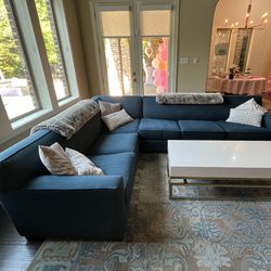 FREE DELIVERY - Beautiful Blue Sectional Couch / Sofa (Mitchell Gold Jean Luc)