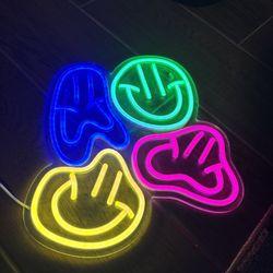 Smile Faces Neon Sign Led Colorful Distorted Happy Faces Neon Light Signs for...