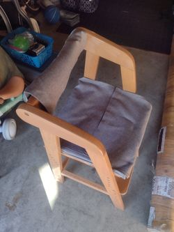 Modern Wood Chair with Gray Fabric Cushion