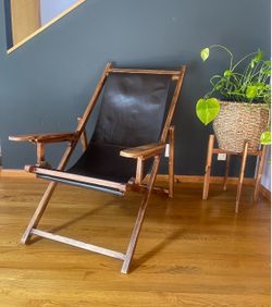 Vintage Leather Sling Reclining Campaign Chair – Solid Wood Folding