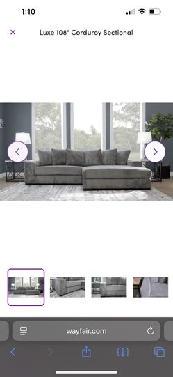 108” luxe Sofa Sectional , Soft Grey