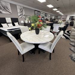 5 Pc Dining Table Marble Top 