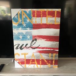 Picture Of American Flag On Canvas Says United We Stand Beautiful