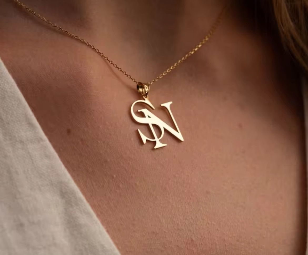 Custom Gold Color Double Initials Necklaces For Women Girl Gifts Personalized Letters Pendant Necklace Stainless Steel