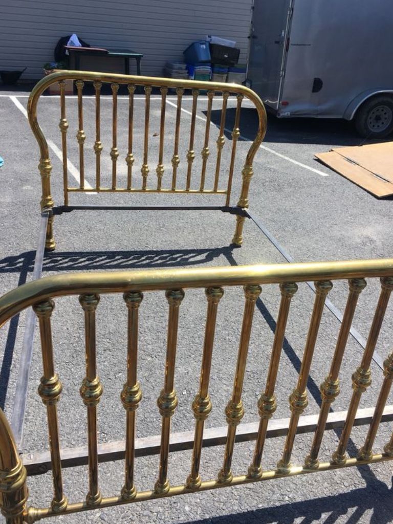 Antique Brass Full Size Bed With Pin Taper Cone Iron Bed Rails