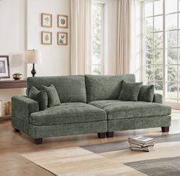 Grayish Green fabric 3-seats sofa with pillows