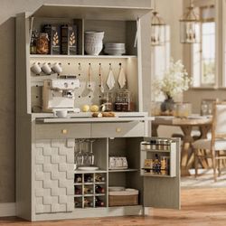 71.1" LED Kitchen Storage Cabinet with Charging Station, Large Pantry Cabinet with Pegboard, Sideboard Buffet with Drawers, Kitchen Cupboard with Hydr