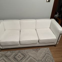 White Leather Sofa And Armchair