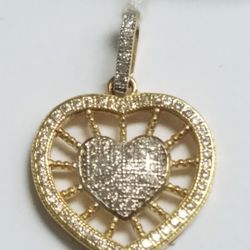14k Yellow Gold Diamond Heart Shaped Pendant 