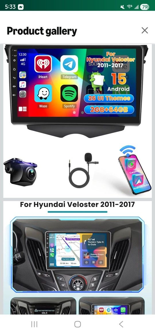 Car Radio for Hyundai Veloster 2011 2012 2013 2014 2015 2016 2017, Android 15 Car Stereo Wireless Carplay, Roinvou 9 inch Touch Screen for Veloster An