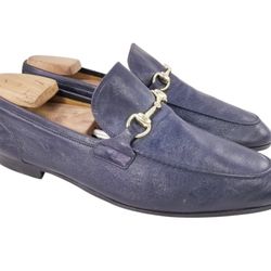 GUCCI JORDAAN HORSEBIT DARK BLUE LEATHER LOAFERS SLIP ON SHOES MAN UK 8.5/9.5
