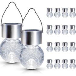 16 Pack Solar Outdoor Lights - Hanging Lights for Yard Decoration - Cracked Glass, Waterproof for Garden, Yard, Fence, Tree (Cold White)