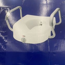 Carex EZ Lock Raised Toilet Seat With Armrests/ Elevated Toilet Seat-New 