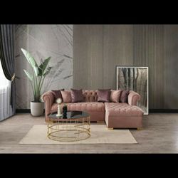 Audrey Velvet Pink RAF Chaise Sectional

