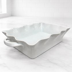 BIA Cordon Bleu Wavy Rectangular Baker 96oz White Ceramic Dish Handles 