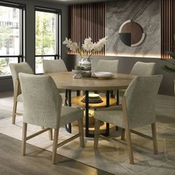 Eden 7Pc 59" Round Rustic Oak Dining Set