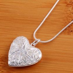 925 Sterling Silver Heart ❤️ Photo Frame Pendant Necklace 