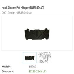 2001 Dodge HOOD Silencer Pad