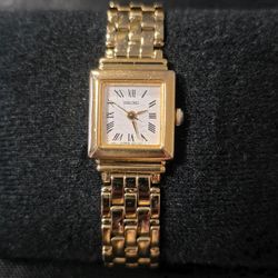 VTG Seiko Roman Numeral Square Tank 17mm Gold Tone White Dial Dainty Watch Runs