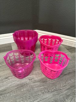 Pink Heart Shaped Baskets with Handles