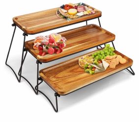 New 3 Tier Cupcake Stand and Towers Large Serving Tray for Party Acacia Wooden Dessert