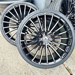 22" Mercedes Benz Gloss Black Wheels + Tires for S550 S Class GLE S63 AMG