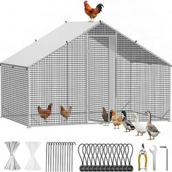 Walk in Chicken Coop, 9.8x6.6x6.6ft Chicken Run for Yard with Cover Upgrade Double Lock & Mesh, Stainless Steel Ties, Easy Assembly, Chicken Pen for D