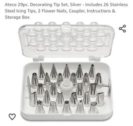Ateco 29pc Decorating Tip Set Stainless Icing Tips Flower Nails Coupler Cake Cookie Baking Design