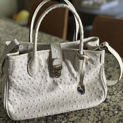 All White Dooney &  Bourke Ostrich Tote 