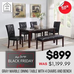 🚨 BLACK FRIDAY DEALS ARE ON SALE NOW, The Home Place Chicago Big Sale Marble Table,  4 Chairs And Bench 🚨