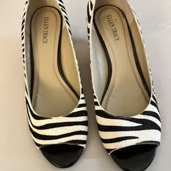 Ellen Tracy Zebra Wedge Peep Toe 9