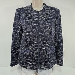 lafayette 148 Jaylan Seacliff Ink Blue Zip-Front Tweed Jacket Women's Size 4