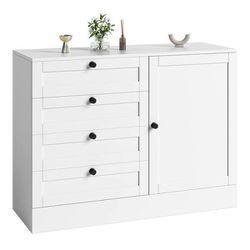 4 Drawer Dresser with Door, Wide Chest of Drawers Closet Organizers, Modern Storage Cabinet for Bedroom - as picture