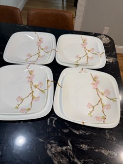 Corelle Cherry Blossom Square 10.5" Dinner Plate and 4 salad plates