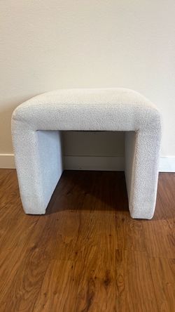 White cream Boucle Upholstered Ottoman Stool