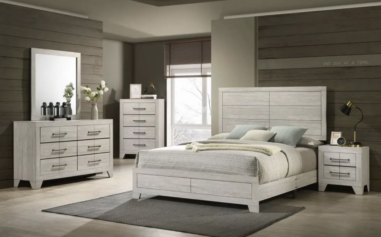 🔥 HOT SALE ALERT! 🔥  MODERN 5-PC BEDROOM SET – ONLY $798!  Bed • Dresser • Mirror • Chest • Nightstand 