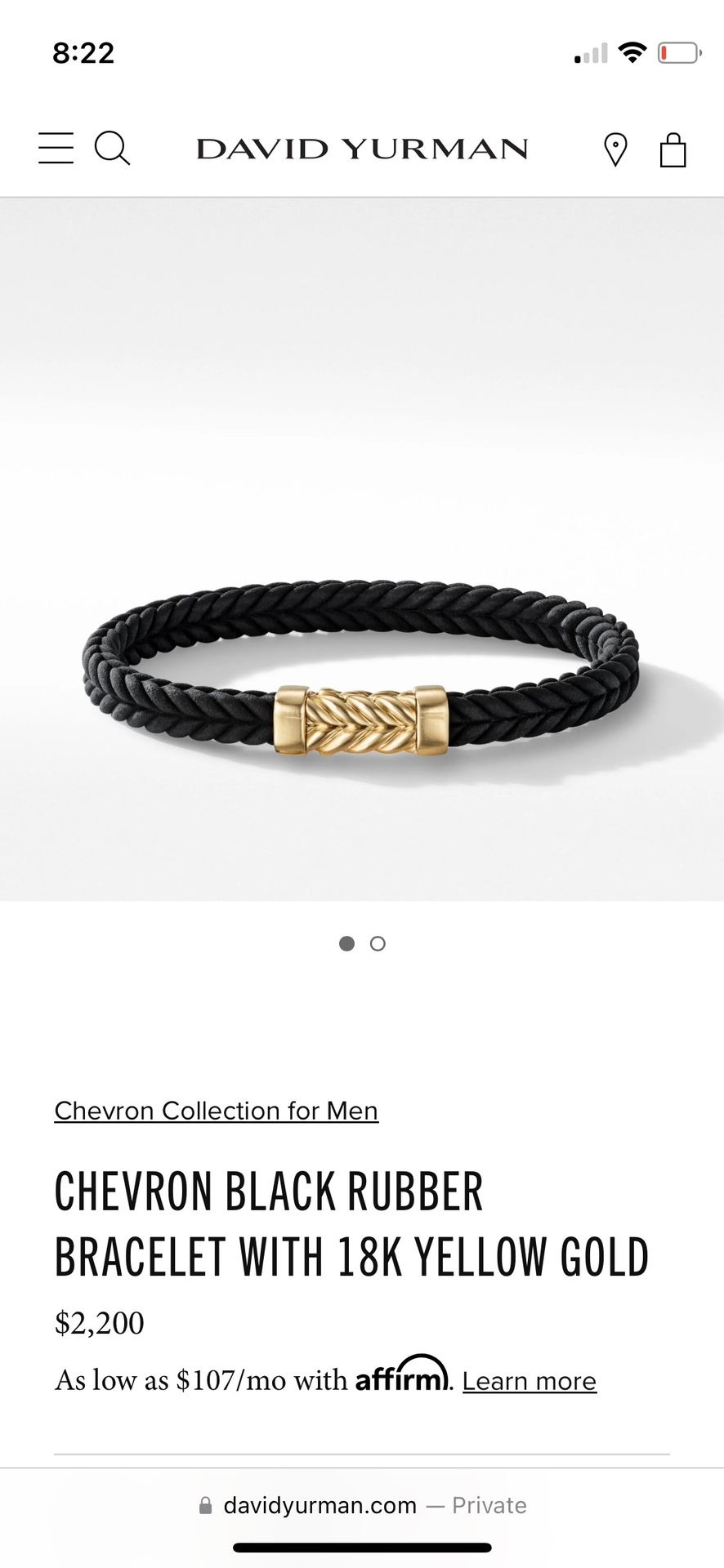David Yurman CHEVRON BLACK RUBBER BRACELET WITH 18K