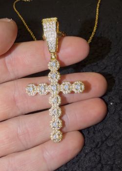 Iced Out Moissanite Cross Pendant And Chain 