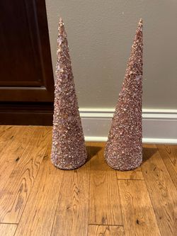 Pink Rose Glitter Cone Tree Decorations Set of 2