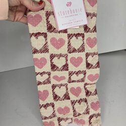 Storehouse Pink And Red Heart Checkered Pattern Kitchen Hand Towels Valentine
